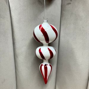 Piros-fehér csíkos cukorrúd üvegdísz